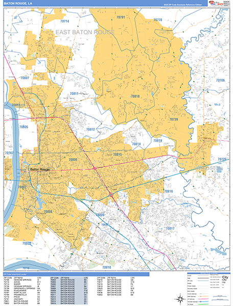 Baton Rouge Zip Code Wall Map